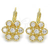 Oro Laminado Leverback Earring, Gold Filled Style with White Cubic Zirconia, Polished, Golden Finish, 02.210.0215