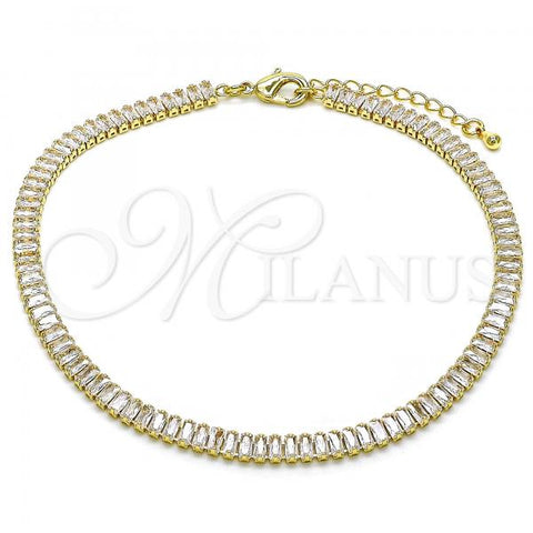 Oro Laminado Fancy Anklet, Gold Filled Style Baguette Design, with Green Cubic Zirconia, Polished, Golden Finish, 03.130.0008.10