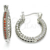 Rhodium Plated Small Hoop, with Garnet and White Micro Pave, Polished, Rhodium Finish, 02.264.0031.7.20