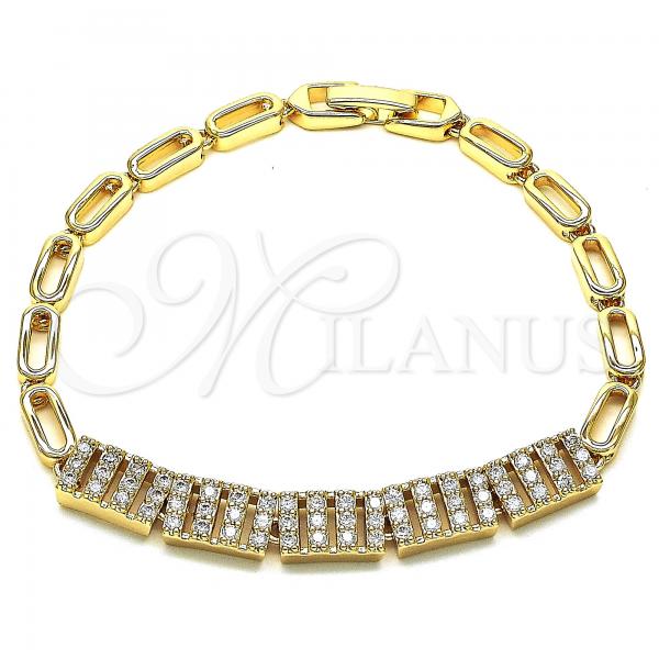 Oro Laminado Fancy Bracelet, Gold Filled Style with White Micro Pave, Polished, Golden Finish, 03.283.0154.08