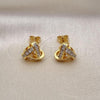 Oro Laminado Stud Earring, Gold Filled Style Love Knot Design, with White Cubic Zirconia, Polished, Golden Finish, 02.342.0143