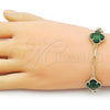 Oro Laminado Fancy Bracelet, Gold Filled Style Four-leaf Clover and Paperclip Design, with Green Crystal, Polished, Golden Finish, 03.319.0015.2.07