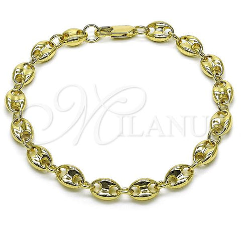 Oro Laminado Basic Anklet, Gold Filled Style Puff Mariner Design, Polished, Golden Finish, 03.213.0313.10