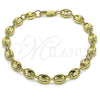 Oro Laminado Basic Anklet, Gold Filled Style Puff Mariner Design, Polished, Golden Finish, 03.213.0313.10