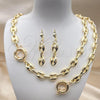 Oro Laminado Necklace, Bracelet and Earring, Gold Filled Style Puff Mariner Design, Polished, Golden Finish, 06.372.0069