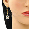 Oro Laminado Long Earring, Gold Filled Style Teardrop Design, with White Cubic Zirconia, Polished, Golden Finish, 02.387.0056.1
