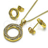 Oro Laminado Earring and Pendant Adult Set, Gold Filled Style with White Micro Pave, Polished, Golden Finish, 10.342.0074