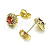 Oro Laminado Stud Earring, Gold Filled Style with Garnet and White Cubic Zirconia, Polished, Golden Finish, 02.310.0028.4