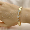 Oro Laminado Fancy Bracelet, Gold Filled Style Heart Design, with White Micro Pave, Polished, Golden Finish, 03.283.0066.07