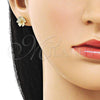 Oro Laminado Stud Earring, Gold Filled Style Flower Design, Matte Finish, Golden Finish, 02.170.0531