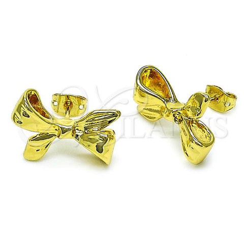 Oro Laminado Stud Earring, Gold Filled Style Bow Design, Polished, Golden Finish, 02.341.0208