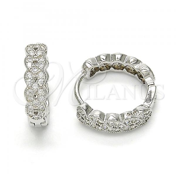 Sterling Silver Huggie Hoop, with White Cubic Zirconia, Polished, Rhodium Finish, 02.186.0037.15
