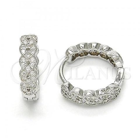 Sterling Silver Huggie Hoop, with White Cubic Zirconia, Polished, Rhodium Finish, 02.186.0037.15