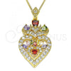 Oro Laminado Pendant Necklace, Gold Filled Style Heart and Teardrop Design, with Multicolor Cubic Zirconia, Polished, Golden Finish, 04.283.0026.2.20