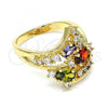 Oro Laminado Multi Stone Ring, Gold Filled Style with Multicolor Cubic Zirconia, Polished, Golden Finish, 01.221.0006.1.09
