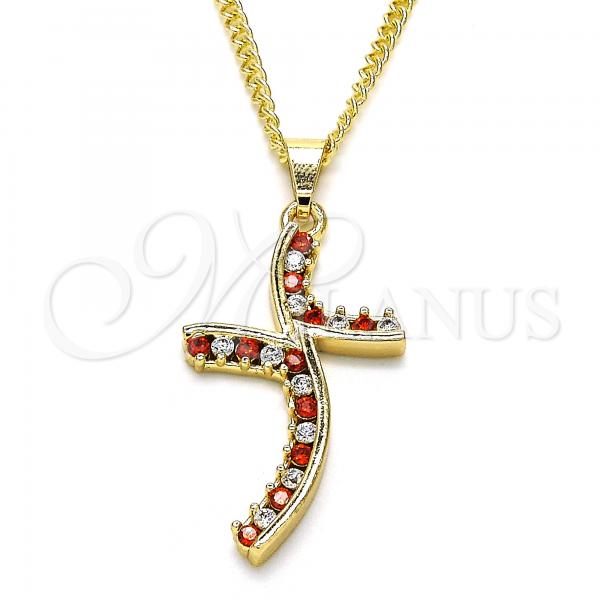 Oro Laminado Pendant Necklace, Gold Filled Style with Garnet and White Cubic Zirconia, Polished, Golden Finish, 04.284.0014.1.22