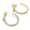 Oro Laminado Stud Earring, Gold Filled Style Bow Design, with White Micro Pave, Polished, Golden Finish, 02.195.0137