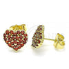 Oro Laminado Stud Earring, Gold Filled Style Heart Design, with Garnet Cubic Zirconia, Polished, Golden Finish, 02.283.0032.1