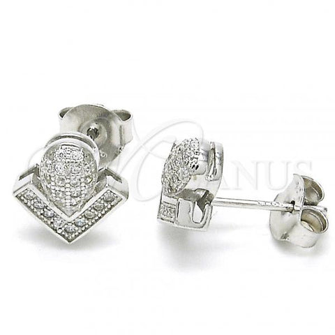 Sterling Silver Stud Earring, with White Micro Pave, Polished, Rhodium Finish, 02.286.0025