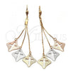 Oro Laminado Long Earring, Gold Filled Style Cross Design, Diamond Cutting Finish, Tricolor, 5.106.007