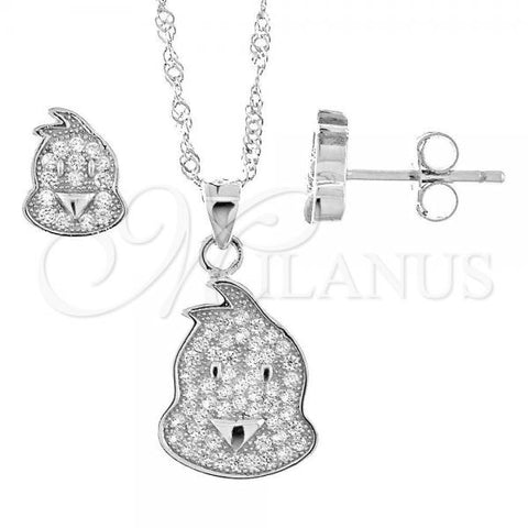 Sterling Silver Earring and Pendant Adult Set, with White Micro Pave, Polished, Rhodium Finish, 10.174.0046