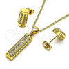 Oro Laminado Earring and Pendant Adult Set, Gold Filled Style with White Micro Pave, Polished, Golden Finish, 10.342.0093