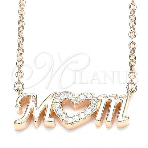 Sterling Silver Pendant Necklace, Mom and Heart Design, with White Cubic Zirconia, Polished, Rose Gold Finish, 04.336.0212.1.16