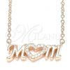 Sterling Silver Pendant Necklace, Mom and Heart Design, with White Cubic Zirconia, Polished, Rose Gold Finish, 04.336.0212.1.16