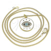 Oro Laminado Pendant Necklace, Gold Filled Style Evil Eye Design, with Turquoise and White Micro Pave, White Enamel Finish, Golden Finish, 04.362.0031.20