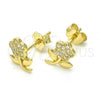 Sterling Silver Stud Earring, Flower Design, with White Micro Pave, Polished, Golden Finish, 02.174.0072