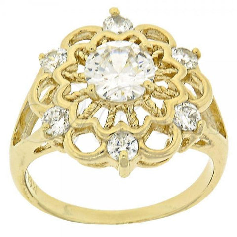 Oro Laminado Multi Stone Ring, Gold Filled Style Flower Design, with White Cubic Zirconia, Diamond Cutting Finish, Golden Finish, 5.172.034.07 (Size 7)