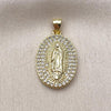Oro Laminado Religious Pendant, Gold Filled Style Guadalupe Design, with White Cubic Zirconia, Polished, Golden Finish, 05.156.0209