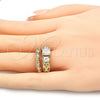 Oro Laminado Wedding Ring, Gold Filled Style Duo Design, with White Cubic Zirconia, Polished, Golden Finish, 01.284.0024.09 (Size 9)
