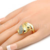 Oro Laminado Multi Stone Ring, Gold Filled Style Flower Design, with White Crystal, Polished, Golden Finish, 01.241.0031.09 (Size 9)