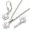 Rhodium Plated Earring and Pendant Adult Set, with Pink and White Cubic Zirconia, Polished, Rhodium Finish, 10.213.0005.4