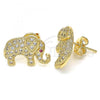 Oro Laminado Stud Earring, Gold Filled Style Elephant Design, with White and Ruby Micro Pave, Polished, Golden Finish, 02.199.0030