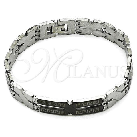 Stainless Steel Solid Bracelet, Greek Key Design, Polished, Two Tone, 03.114.0283.1.08