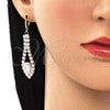 Oro Laminado Long Earring, Gold Filled Style Teardrop Design, with White Cubic Zirconia, Polished, Golden Finish, 02.283.0035