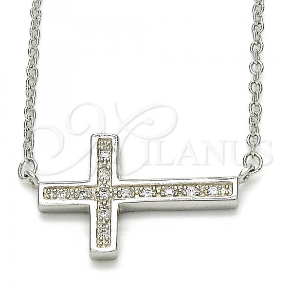 Sterling Silver Pendant Necklace, Cross Design, with White Micro Pave, Polished, Rhodium Finish, 04.336.0100.16