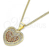 Oro Laminado Pendant Necklace, Gold Filled Style Heart Design, with Garnet and White Micro Pave, Polished, Golden Finish, 04.156.0367.1.20