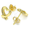 Oro Laminado Stud Earring, Gold Filled Style Heart Design, with White Micro Pave, Polished, Golden Finish, 02.342.0085