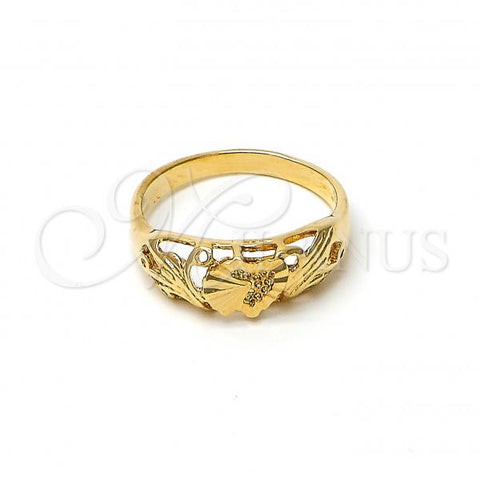 Oro Laminado Elegant Ring, Gold Filled Style Shell and Heart Design, Diamond Cutting Finish, Golden Finish, 5.174.025.08 (Size 8)