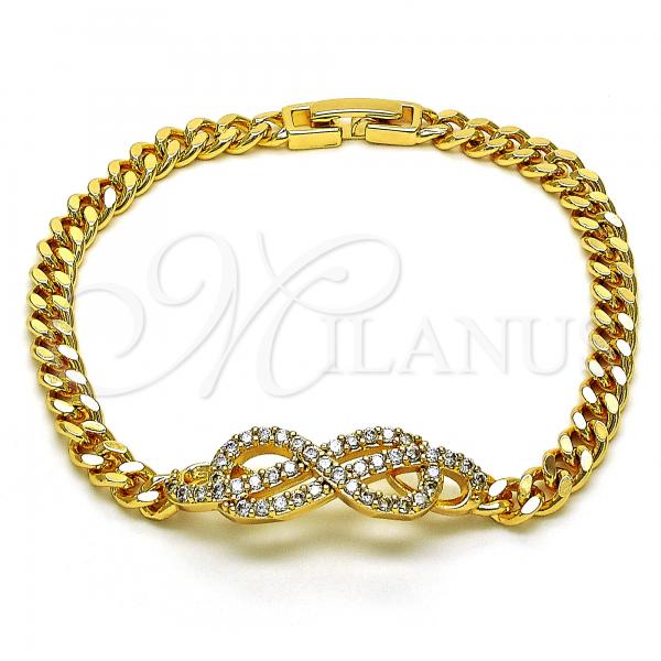 Oro Laminado Fancy Bracelet, Gold Filled Style Infinite Design, with White Micro Pave, Polished, Golden Finish, 03.283.0223.07