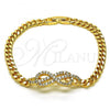 Oro Laminado Fancy Bracelet, Gold Filled Style Infinite Design, with White Micro Pave, Polished, Golden Finish, 03.283.0223.07