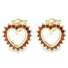 Oro Laminado Stud Earring, Gold Filled Style Heart Design, with Garnet Cubic Zirconia, Polished, Golden Finish, 02.284.0032.1