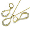 Oro Laminado Earring and Pendant Adult Set, Gold Filled Style Teardrop Design, with White Cubic Zirconia and White Micro Pave, Polished, Golden Finish, 10.196.0079