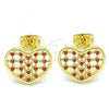 Oro Laminado Stud Earring, Gold Filled Style Heart Design, with Garnet Micro Pave, Polished, Golden Finish, 02.156.0476.2