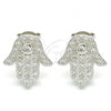 Sterling Silver Stud Earring, Hand of God Design, with White Cubic Zirconia, Polished, Rhodium Finish, 02.336.0095