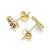 Oro Laminado Stud Earring, Gold Filled Style Heart Design, with Ruby Micro Pave, Polished, Golden Finish, 02.156.0446.1