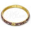 Oro Laminado Individual Bangle, Gold Filled Style with White Crystal, Purple Enamel Finish, Golden Finish, 07.246.0007.05 (07 MM Thickness, Size 5 - 2.50 Diameter)